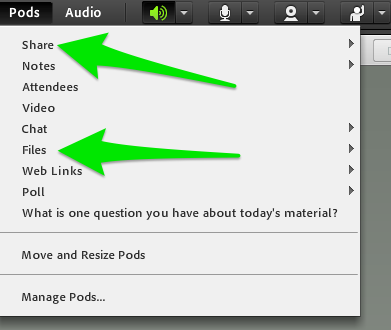 Screenshot: Sharing and Files Pods